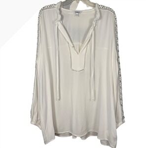 EXPRESS Peasant Blouse Delicate Crochet Lace Insets Sleeves, White Size Large